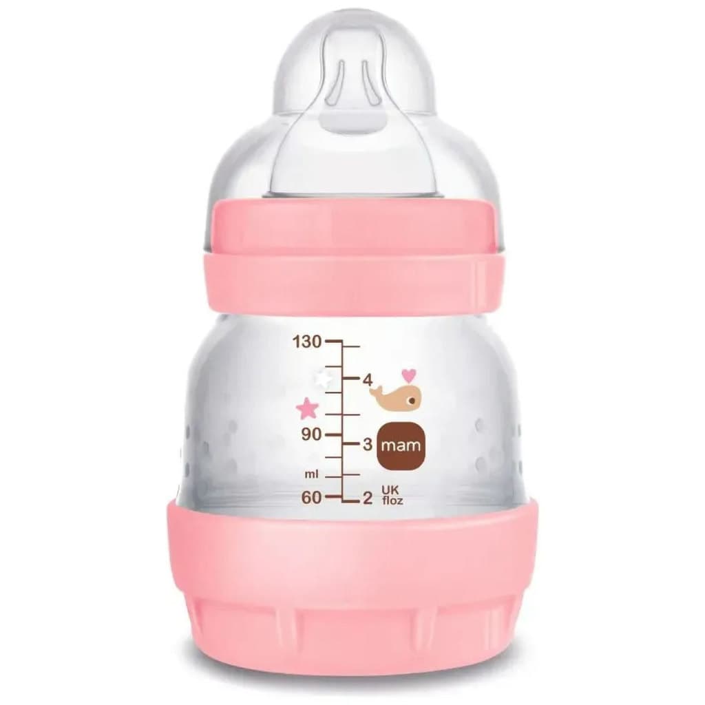 MAMADEIRA MAM EASY START 130Ml ROSA MENINA BICO SKINSOFT ANTICOLICA BEBÊ AUTOESTERLIZAVEL C/PROTEÇÃO