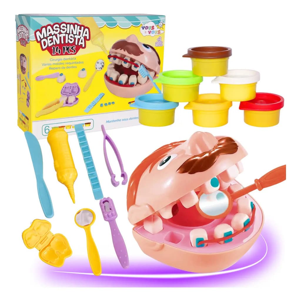 Massinha Dentista Kit 14 Peças Brinquedo Educativo Infantil