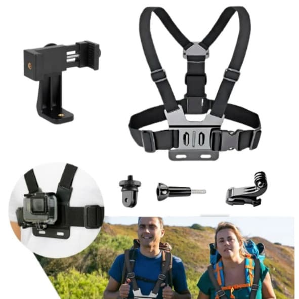 Suporte de Peito Para Celular e Gopro Peitoral Peito ajustável Câmera Esportivo Moto