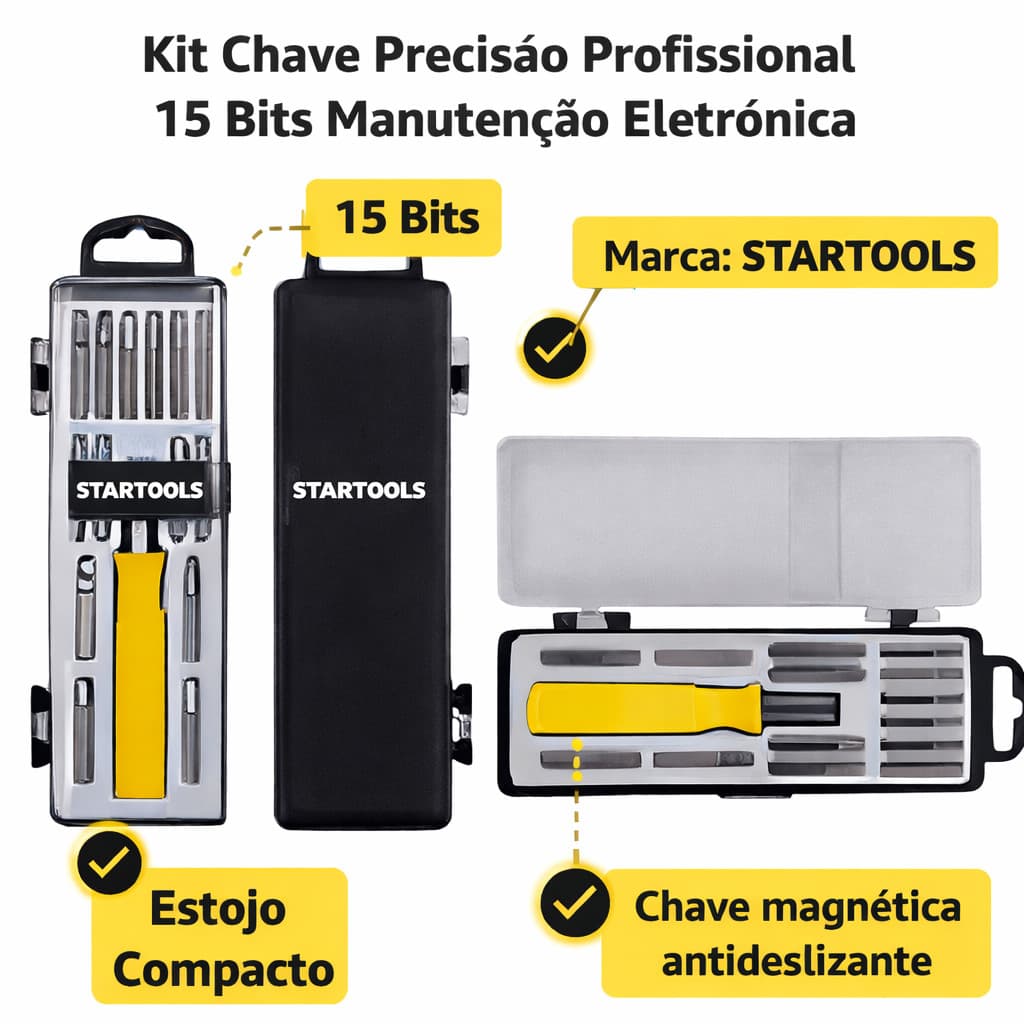 Jogo Chave Pequena Precisão 15 Bits Kit Ferramentas Portátil Completo
