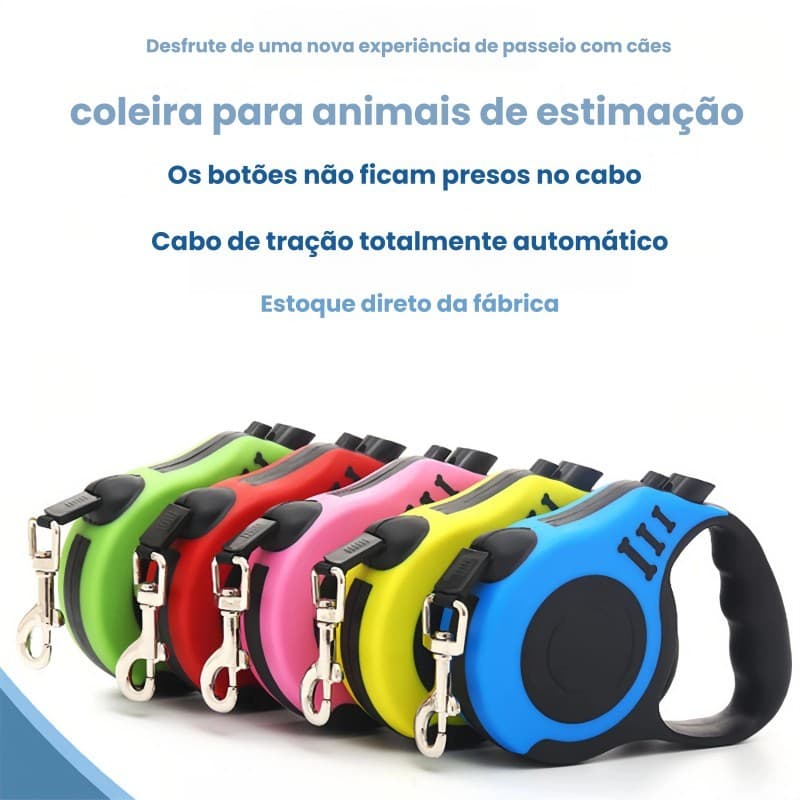 Resistente Coleira Guia para Pets - 5 Metros Retrátil Com Trava Até 11.33kg Cães Gatos