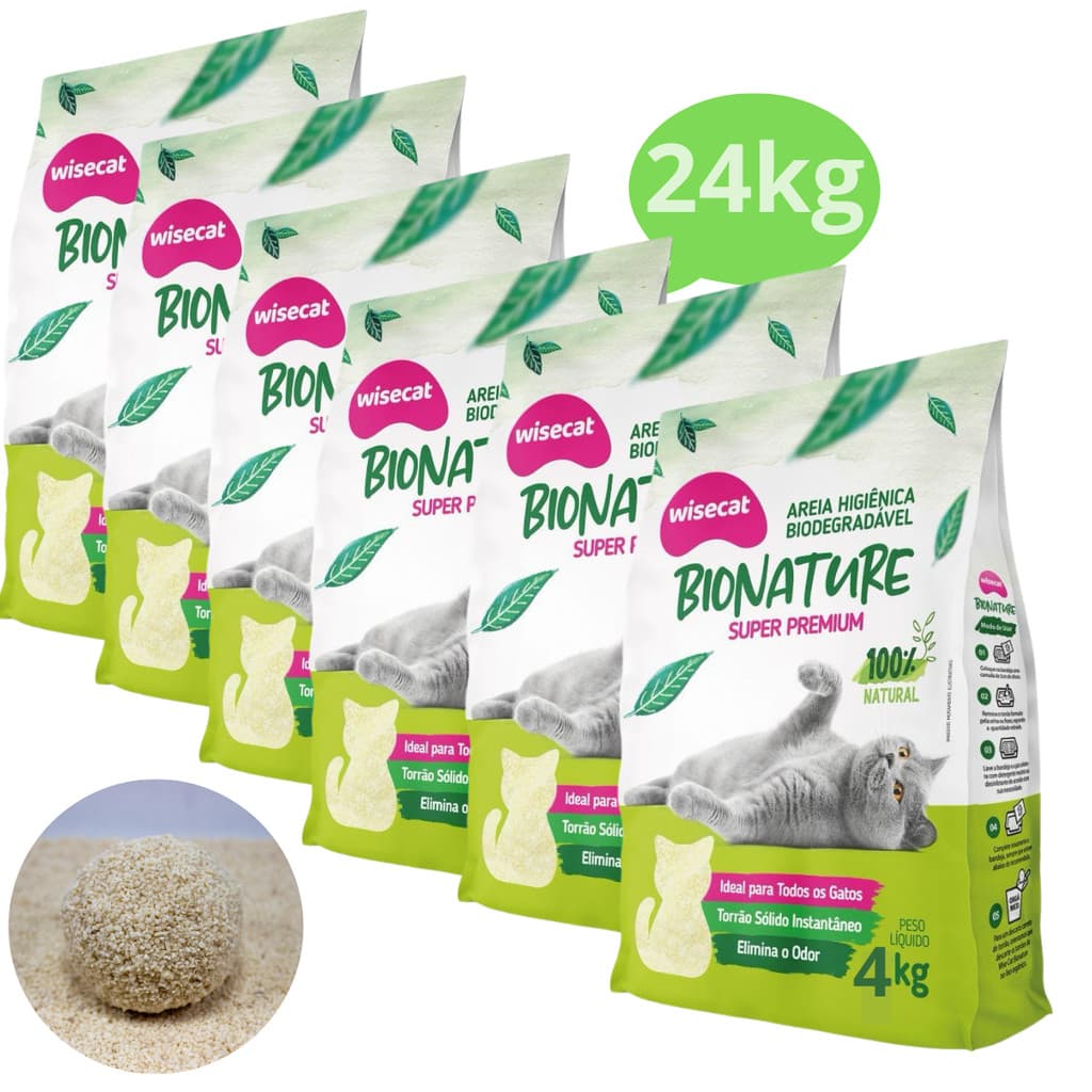 Areia Sanitária De Mandioca Grãos Grossos Para Gatos Biodegradável Wisecat 4kg a .2.4.k.g.
