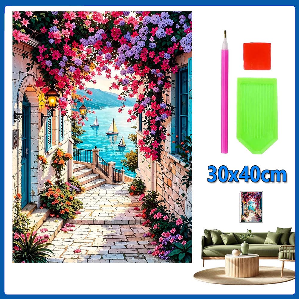30x40cm Beco das flores Pintura Diamante 5D Pintura de Diamante Conjunto De Pintura Conto De Quadrado 5D Kits