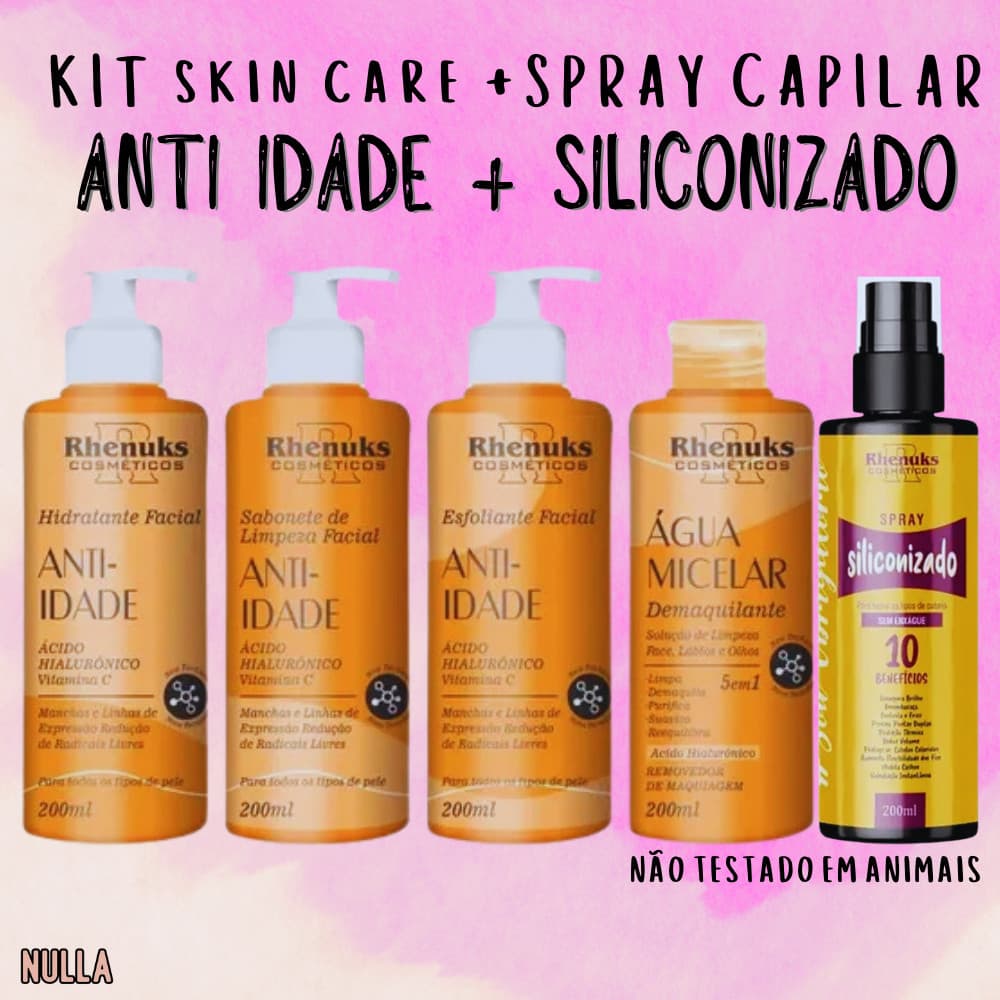 KIT Skin Care Anti Idade + PROTETOR TERMICO SILICONIZADO CAPILAR - kit facial Rhenuks