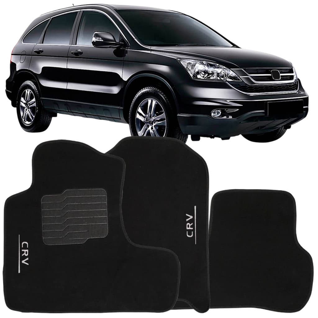 Tapete Carpete Crv 2007 à 2011 Preto Logo Bordado Jogo 5 Peças Personalizado Automotivo