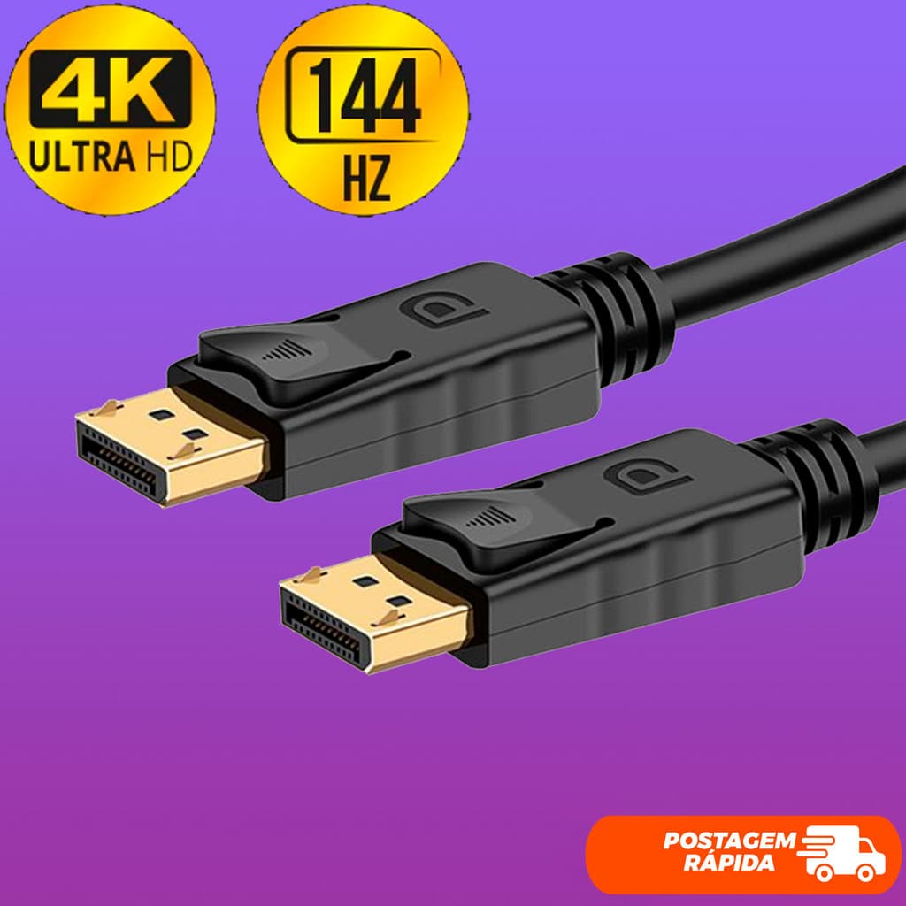 Cabo DisplayPort 4K Blindado 144Hz 1.8m Para Monitor Gamer E PC
