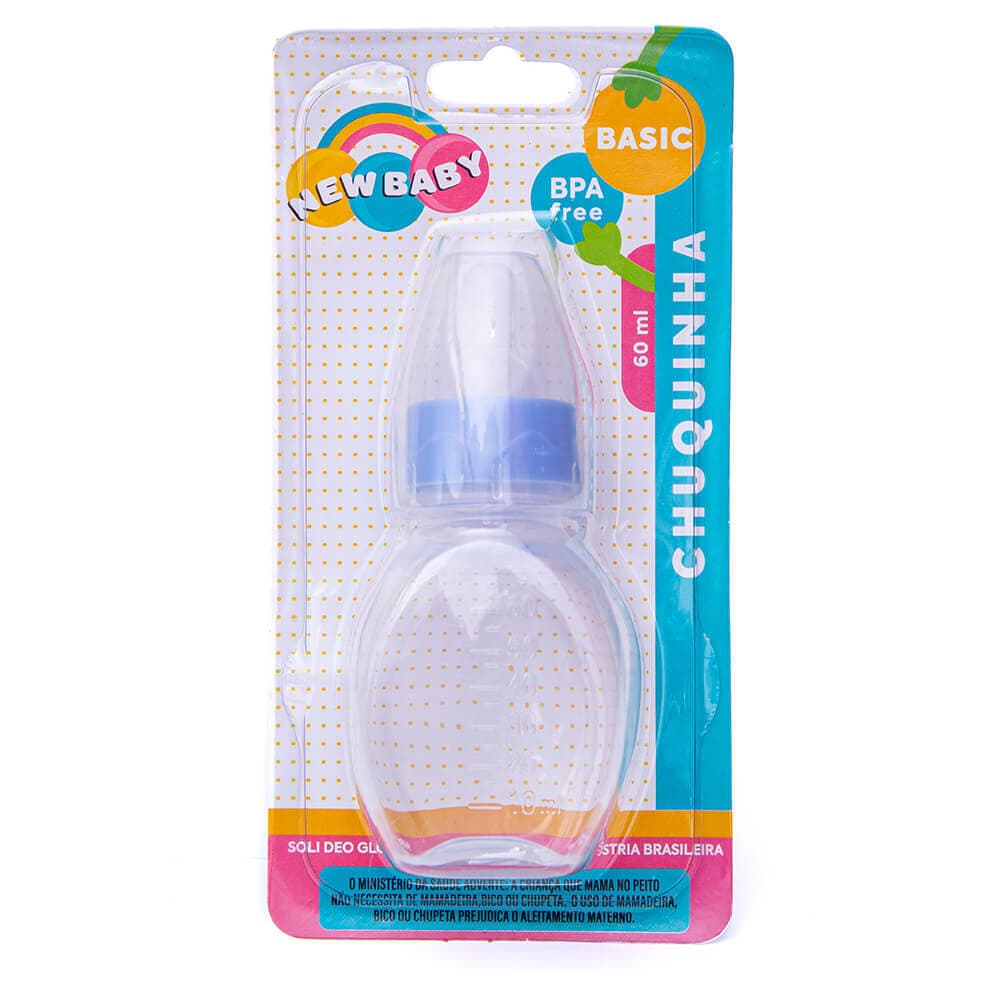 Mini Mamadeira New Baby Chuquinha Bico Pvc 60ml Azul
