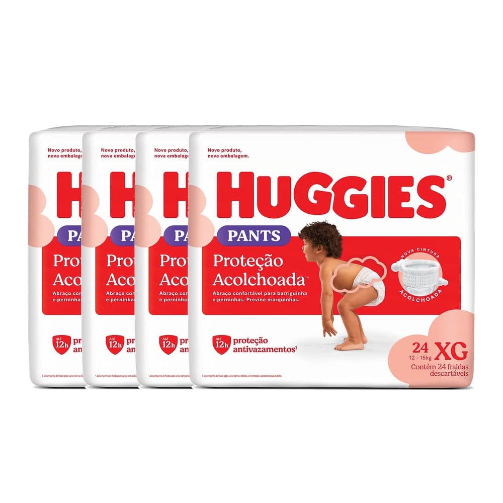 Kit 4 Fralda Roupinha Huggies Tamanho XG Pacote Mega 24 Unidades Descartáveis