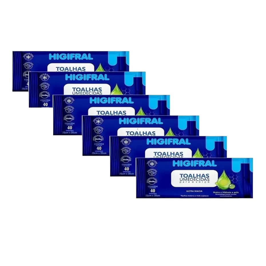 Toalhas Umedecidas Higifral - Com 40 Unidades KIT C/6 UN