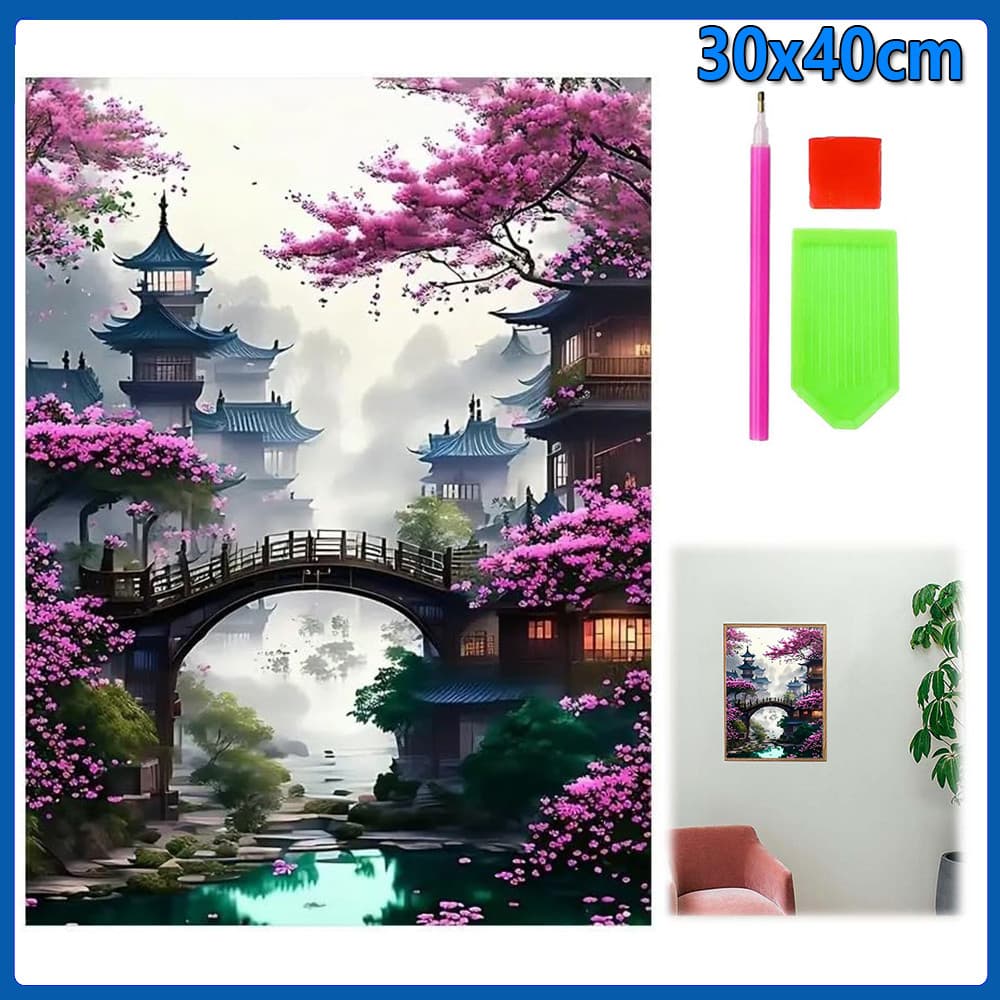 30x40cm Flores cor-de-rosa Pintura Diamante 5D Pintura de Diamante Conjunto De Pintura Conto De Quadrado 5D Kits