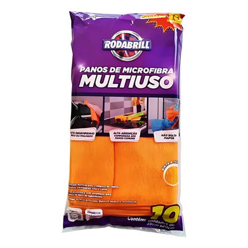Kit 10 Panos Microfibra Multiuso Sem Fiapo Carro Moto Casa Cozinha Banheiro Laranja
