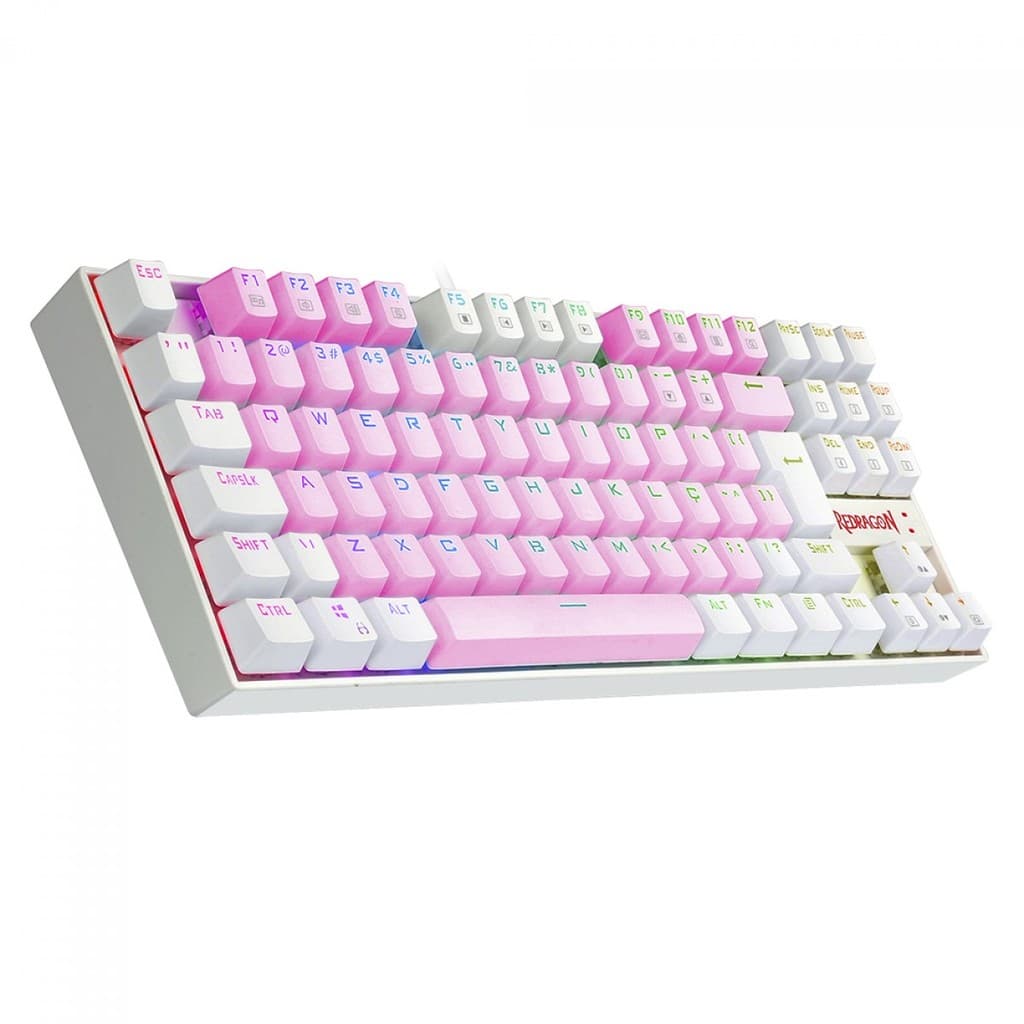 Teclado Mecânico Gamer Redragon Kumara, Switch Blue, RGB, ABNT2, Rosa/Branco, K552PW-RGB