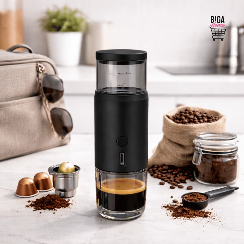Cafeteira Portátil Expresso Elétrica USB Recarregável Compatível Cápsula e Café em Pó Carro Viagem