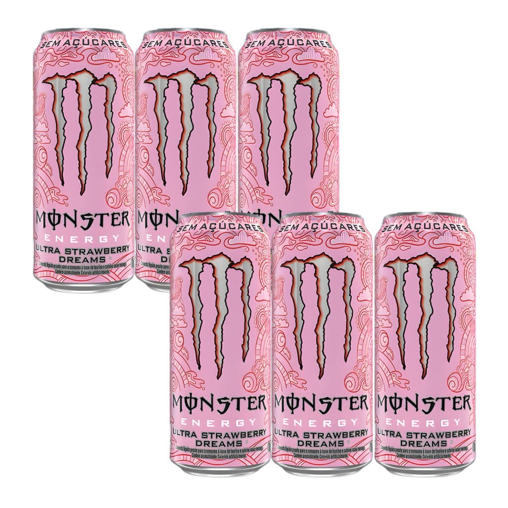 Kit 6 Energético Monster 473ml Ultra Strawberry Dreams Morango Zero Açúcar Lançamento