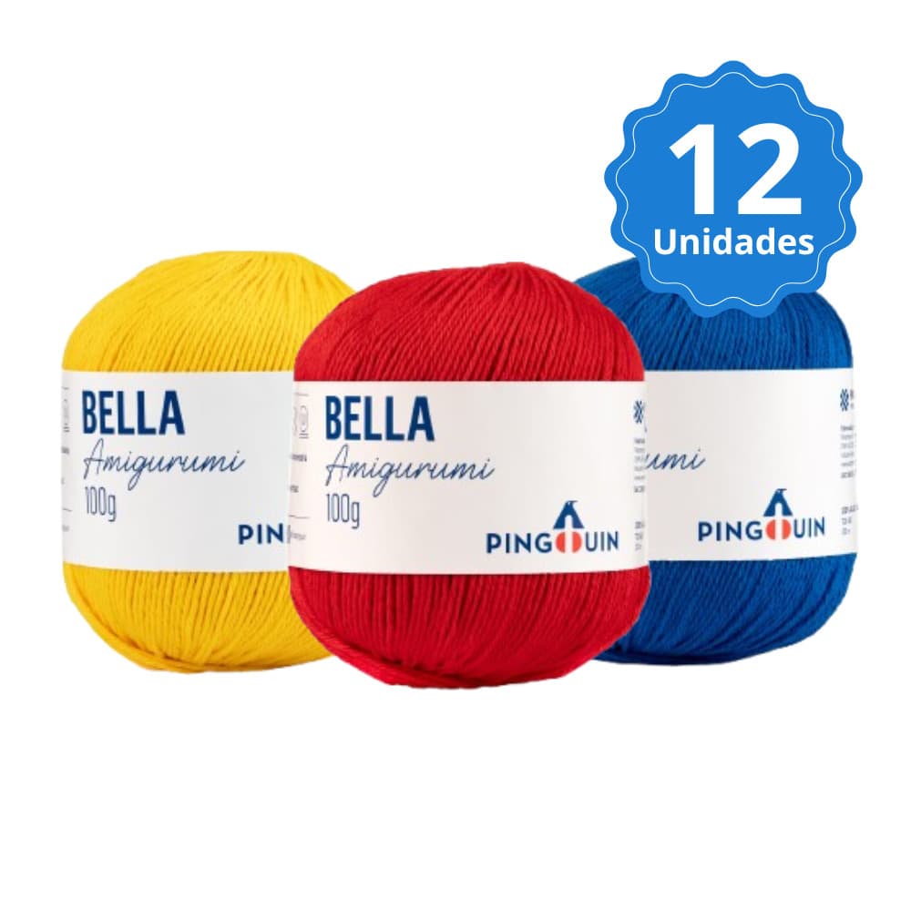 Kit 12 Fios Bella Amigurumi Pingouin 203m 100% Algodão Cores à Escolha Crochê