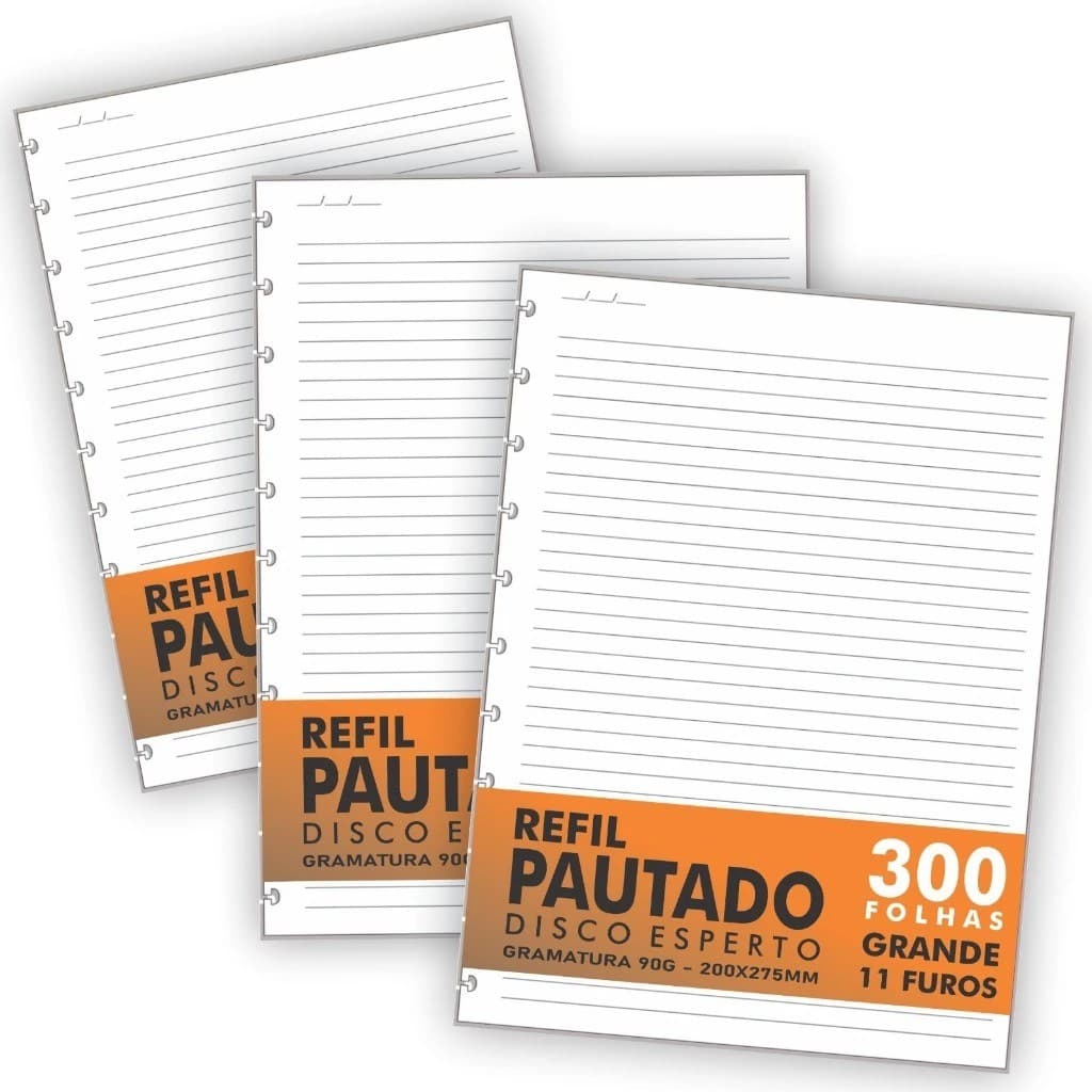 Refil Compatível Caderno Inteligente A4 50 100 200 300 Folhas 200x275mm Grande 11 Discos Pautado