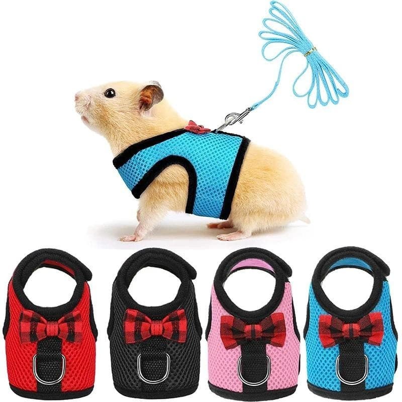 Conjunto de Coleira e Guia para Pequenos Animais, Coleira de Malha para Coelhos, Colete com Guia para Porquinhos-da-Índi