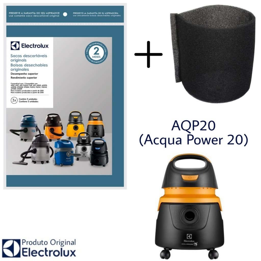 Kit 3 Sacos Aspirador de Pó Electrolux Original + Filtro - Acqua Power 20 AQP20 (CSE10)