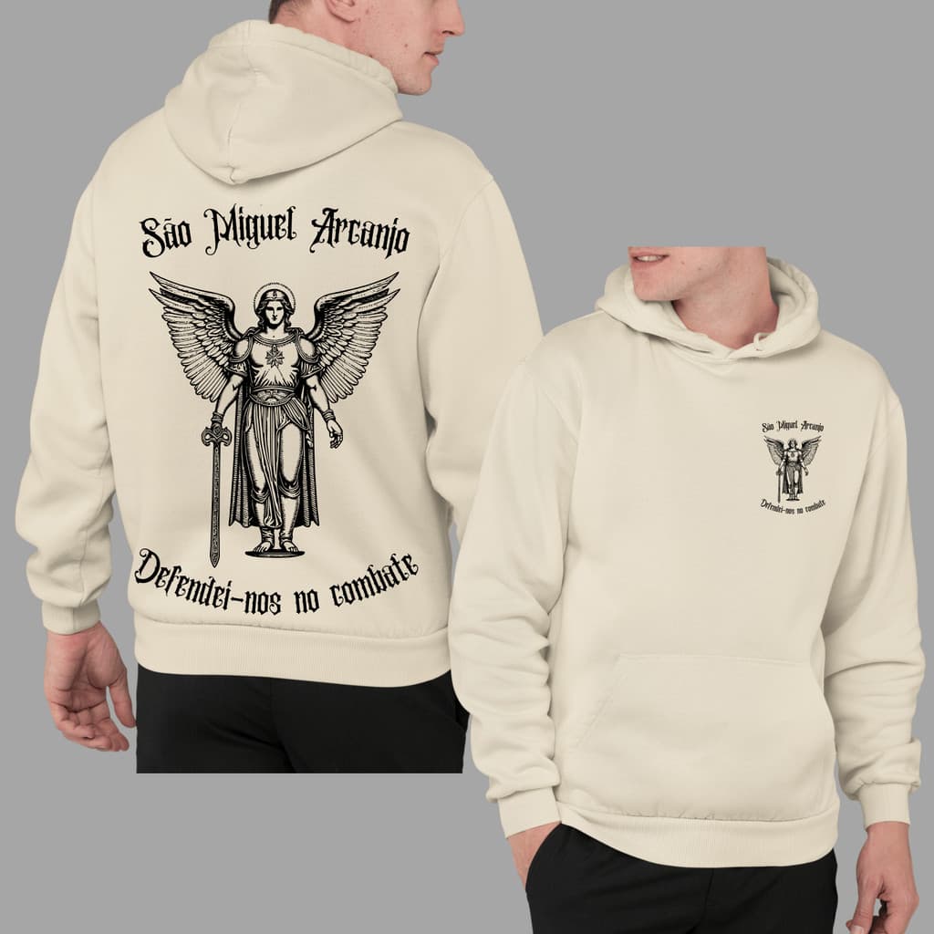 Moletom Blusa De Frio São Miguel Arcanjo Anjo Fé Canguru Unissex Casaco Com Capuz E Bolso Blusão