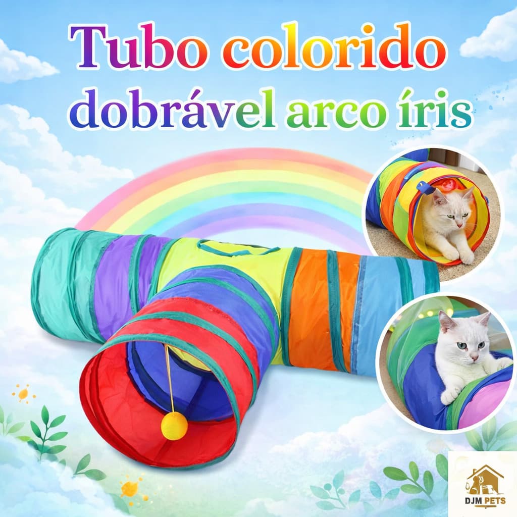 Túnel Dobrável para Gatos em T | Brinquedo com 3 Saídas e Janela, Diversão Felina