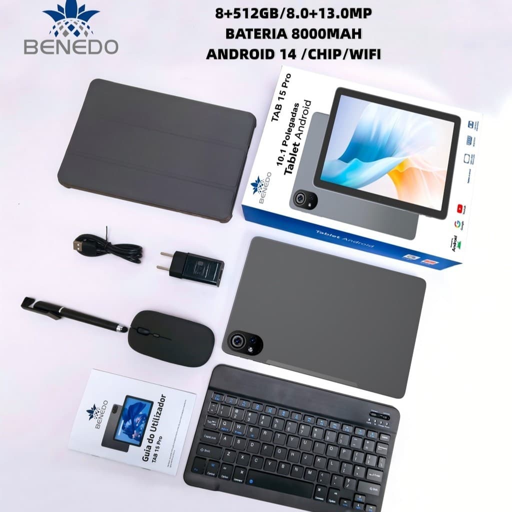 Tablet 15 PRO Android 14 8000mah Wifi com chip 10.1  , Teclado+Mouse 8GB RAM 512GB Câmera Bluetooth