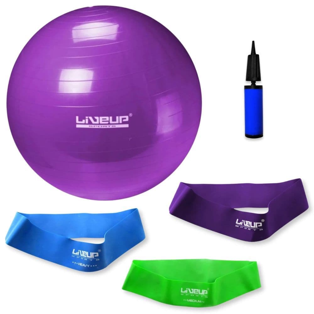 Mini Bands Kit 3 Resistências + Bola Suíça 55cm Exercícios