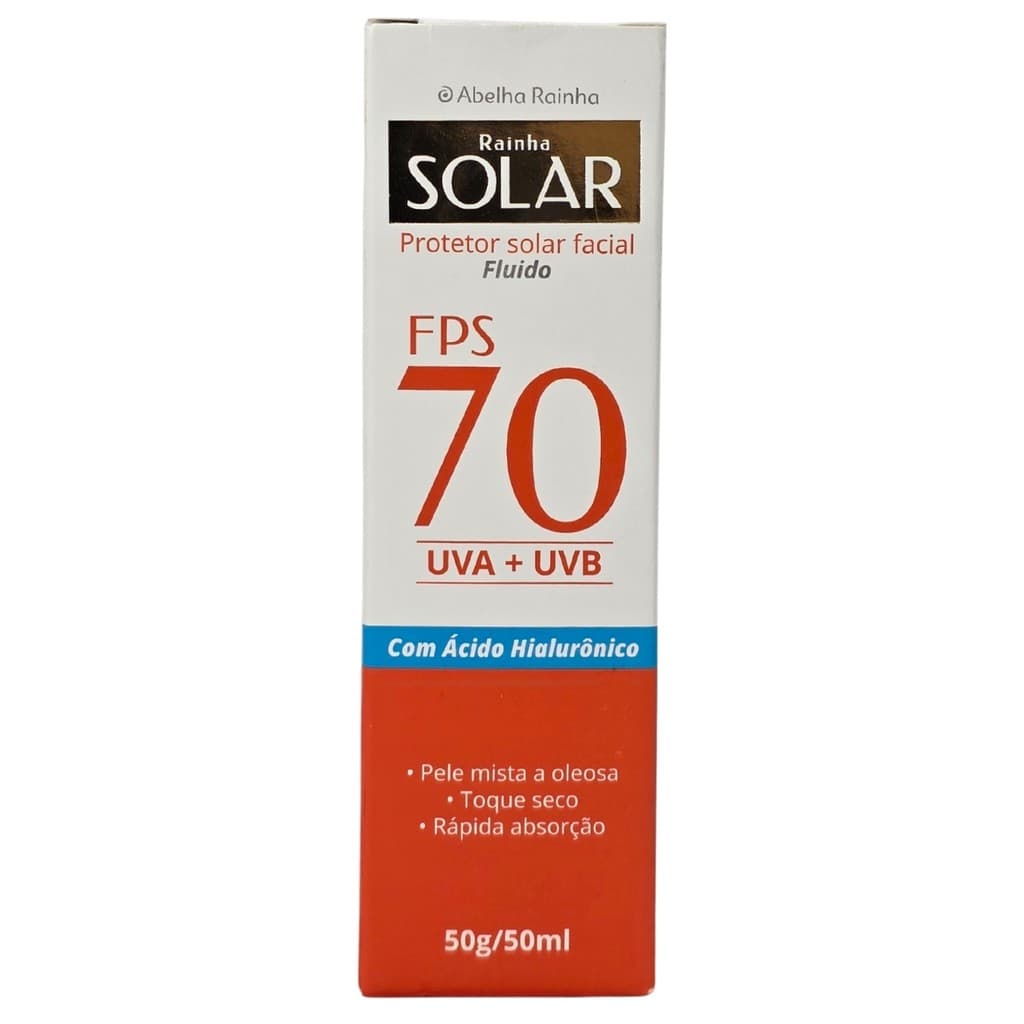 Protetor Solar Facial Fluido com Ácido Hialurônico FPS 70 Rainha Solar Abelha Rainha 50g / 50ml
