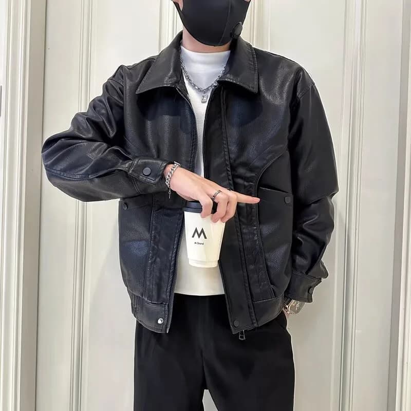 Jaqueta de couro retrô americana masculina outono PU roupas de motocicleta Melade jaqueta solta masculina de rua