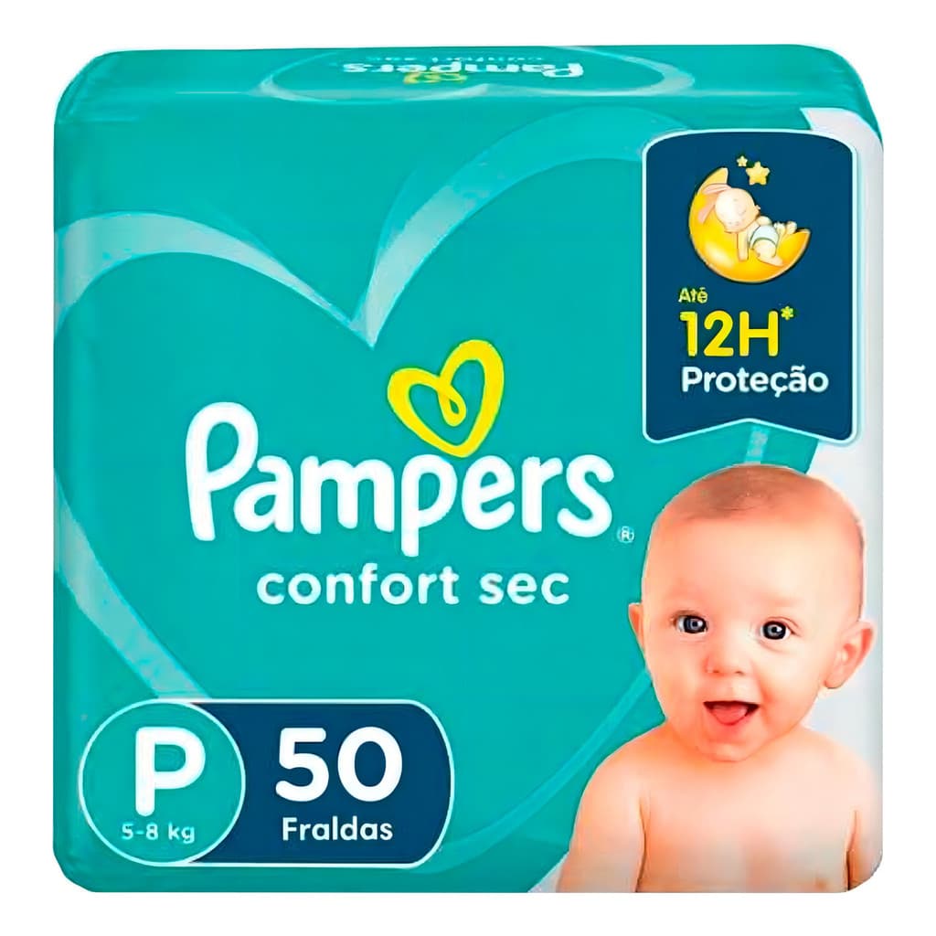 Fralda Descartável Pampers Confort Sec P - 50 Unidades para Bebês de 5-8kg