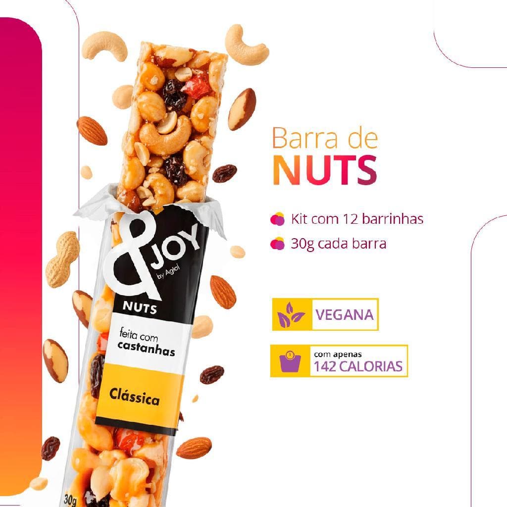 Barra de Castanhas Enjoy Nuts Clássica Caixa 12 Unidades 30g | Snack Rico em Fibras e Gorduras Boas
