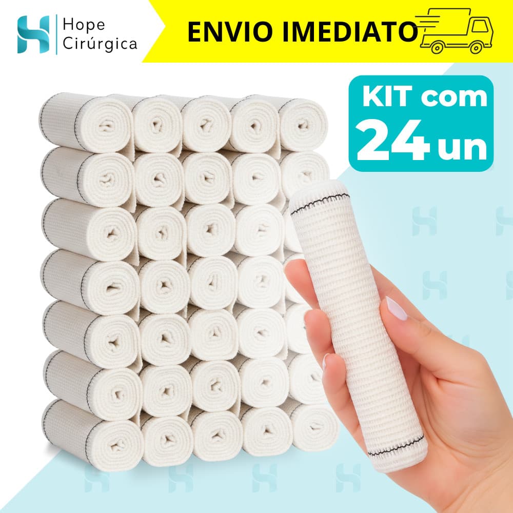Kit 24 Faixas Curativo Ataduras Crepom Algodão 13 Fios Macia Qualidade Premium Anvisa