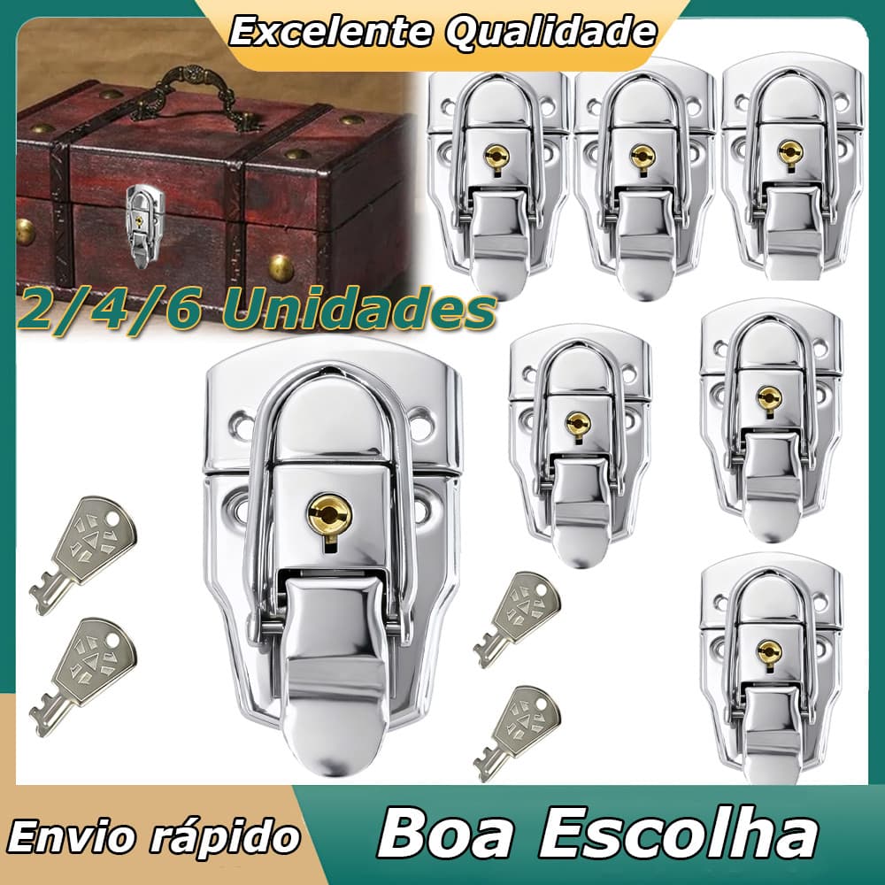 2-6pçs de trava de metal com fecho de pino para fixação segura de caixas caixas de ferramentas e caixas de joias durável