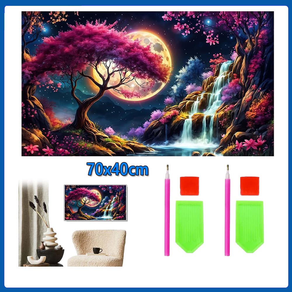 70x40cm Cascata ao entardecer Pintura Diamante 5D Pintura de Diamante Conjunto De Pintura Conto De Quadrado 5D Kits