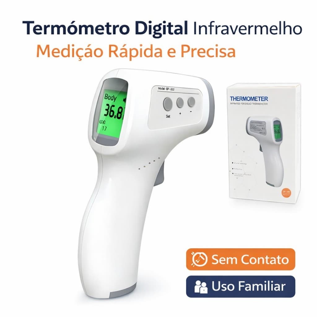 Termômetro Infravermelho Digital Sem Contato Visor LCD Medição Rápida