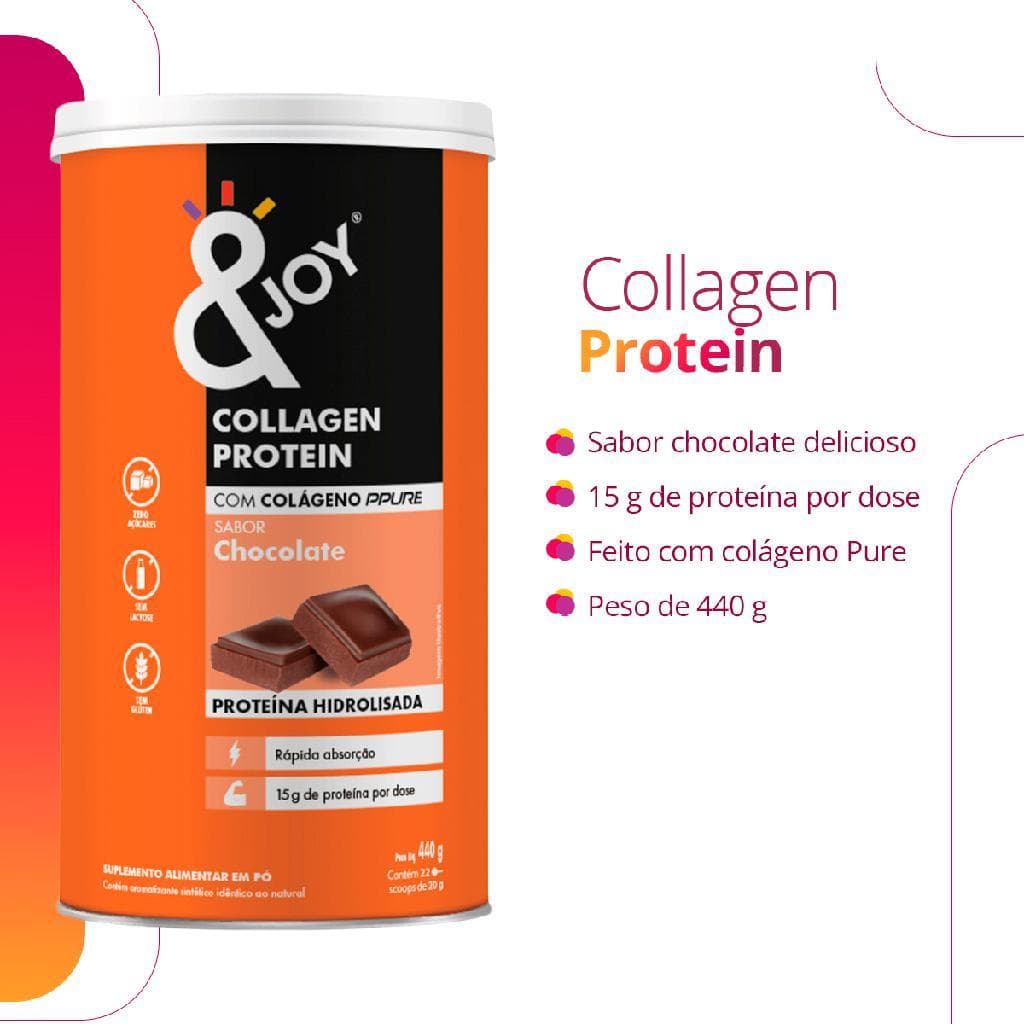 Collagen Protein Enjoy Chocolate 440g, 15g de Proteína por Dose, Colágeno PPure, Sem Glúten e Sem Lactose