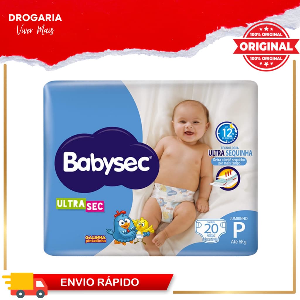 Fralda Babysec  Galinha Pintadinha P c/20 Unidades (1, 2, 3 ou 4 Pacotes de Fraldas)