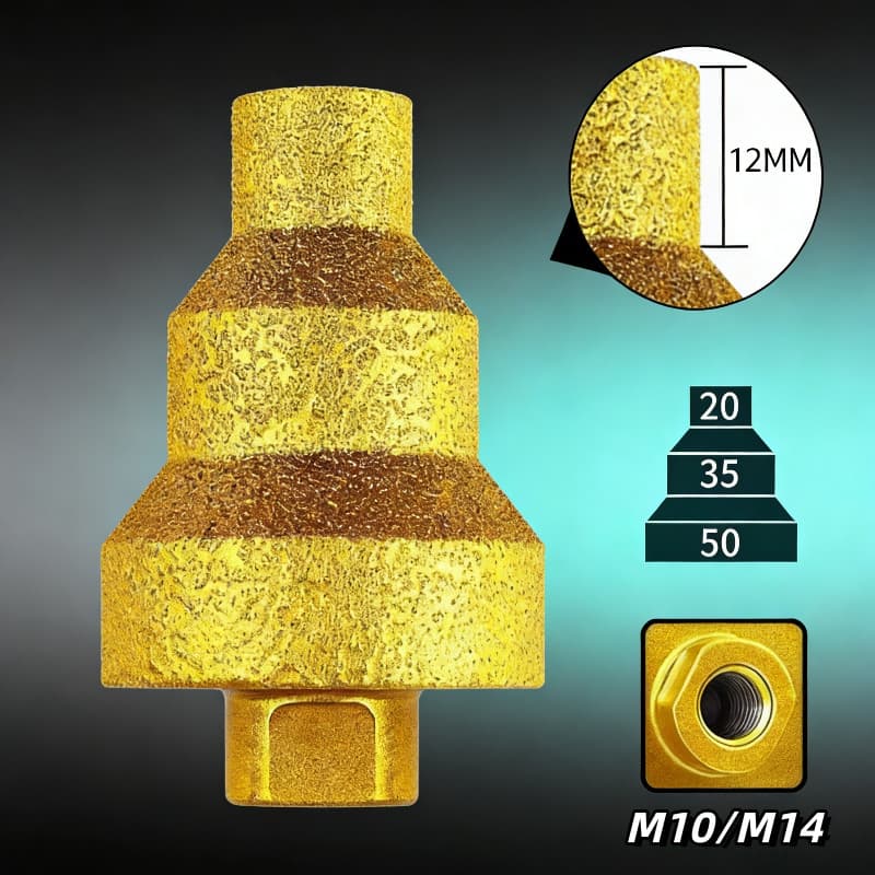 Broca Diamante para Chanfrar/Ampliar 20-35-50mm - Rosca M10/M14 Universal Esmerilhadeira em Mármore, Porcelana, Concreto