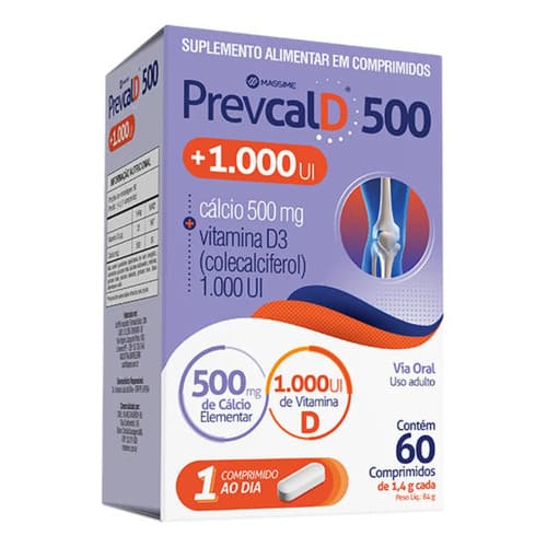 Prevcal D 500 Calcio + 1000ui Vitamina D3 60 Comprimidos Massime