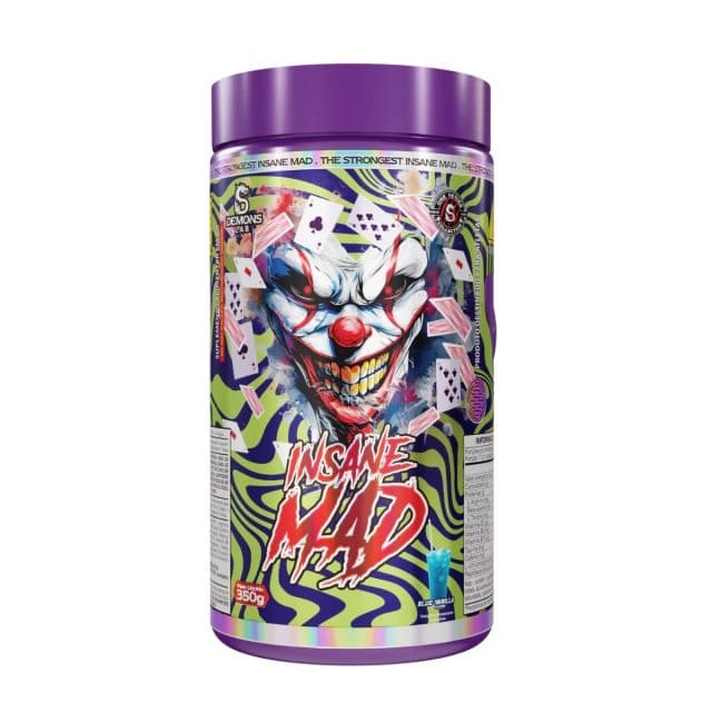 Insane Mad Pre Workout Demons Lab 350g Fruit Punch Pre Treino Com Cafeina Taurina Creatina Beta Alanina