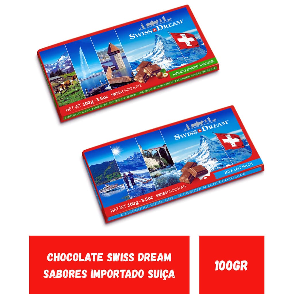CHOCOLATE SWISS DREAM SABORES IMPORTADO SUIÇA 100G