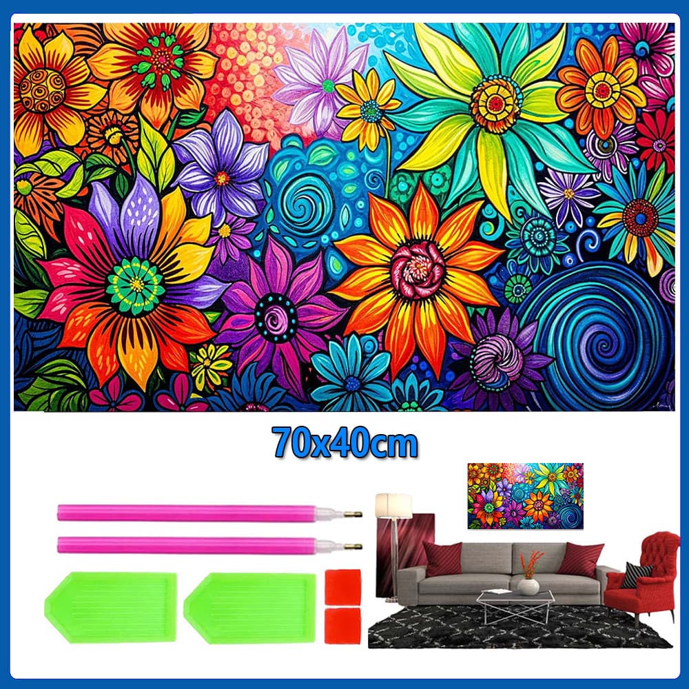 70x40cm Flores coloridas Pintura Diamante 5D Pintura de Diamante Conjunto De Pintura Conto De Quadrado 5D Kits