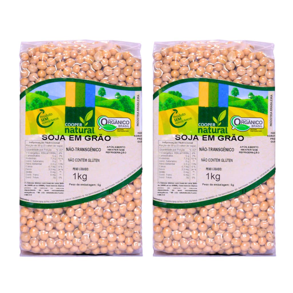 Kit 2 Soja Em Grãos Orgânico À Vácuo Coopernatural 1 kg