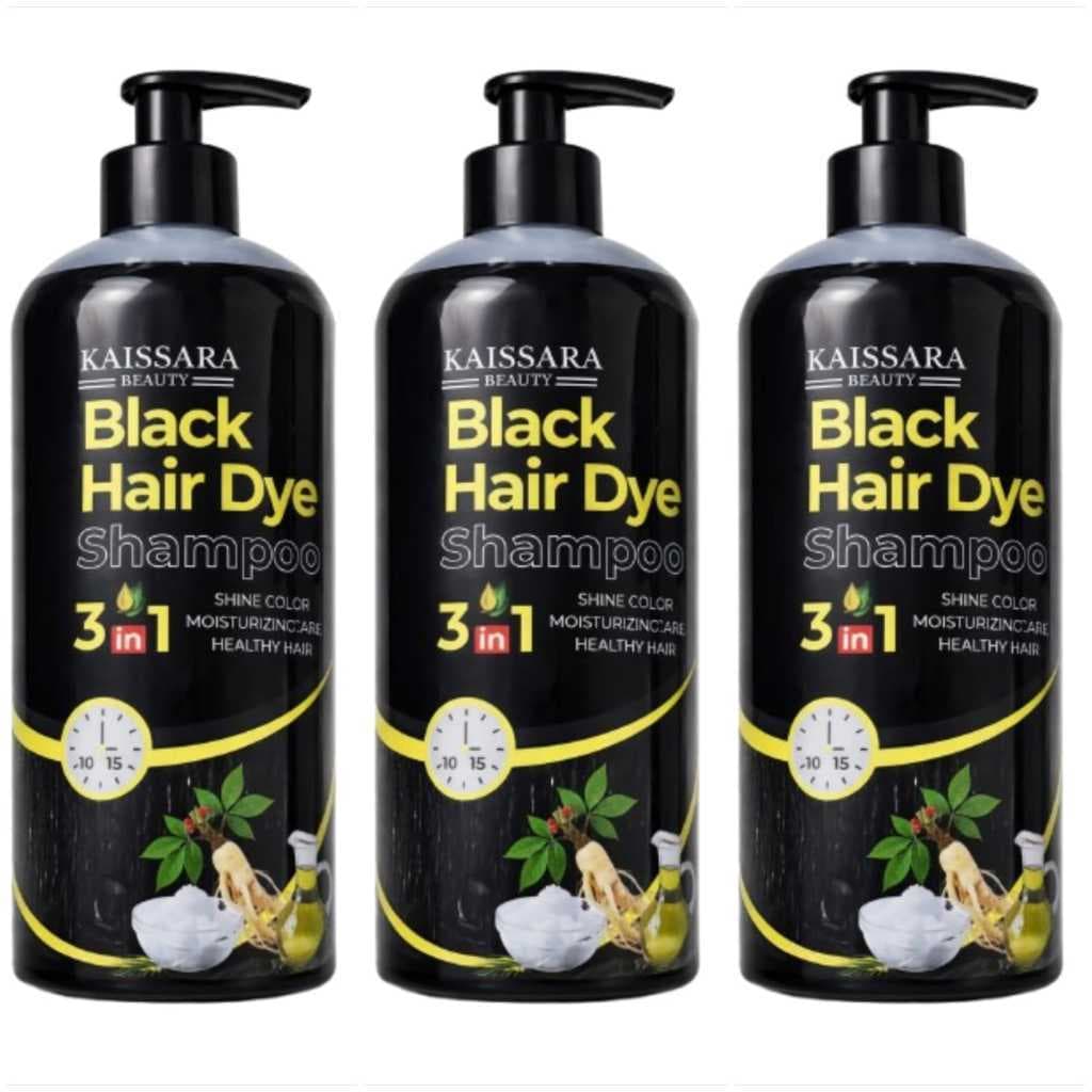 Kit 3 Shampoo Black Hair Dye Escurecedor 500ml Com Extrato Hidratante E Reparador