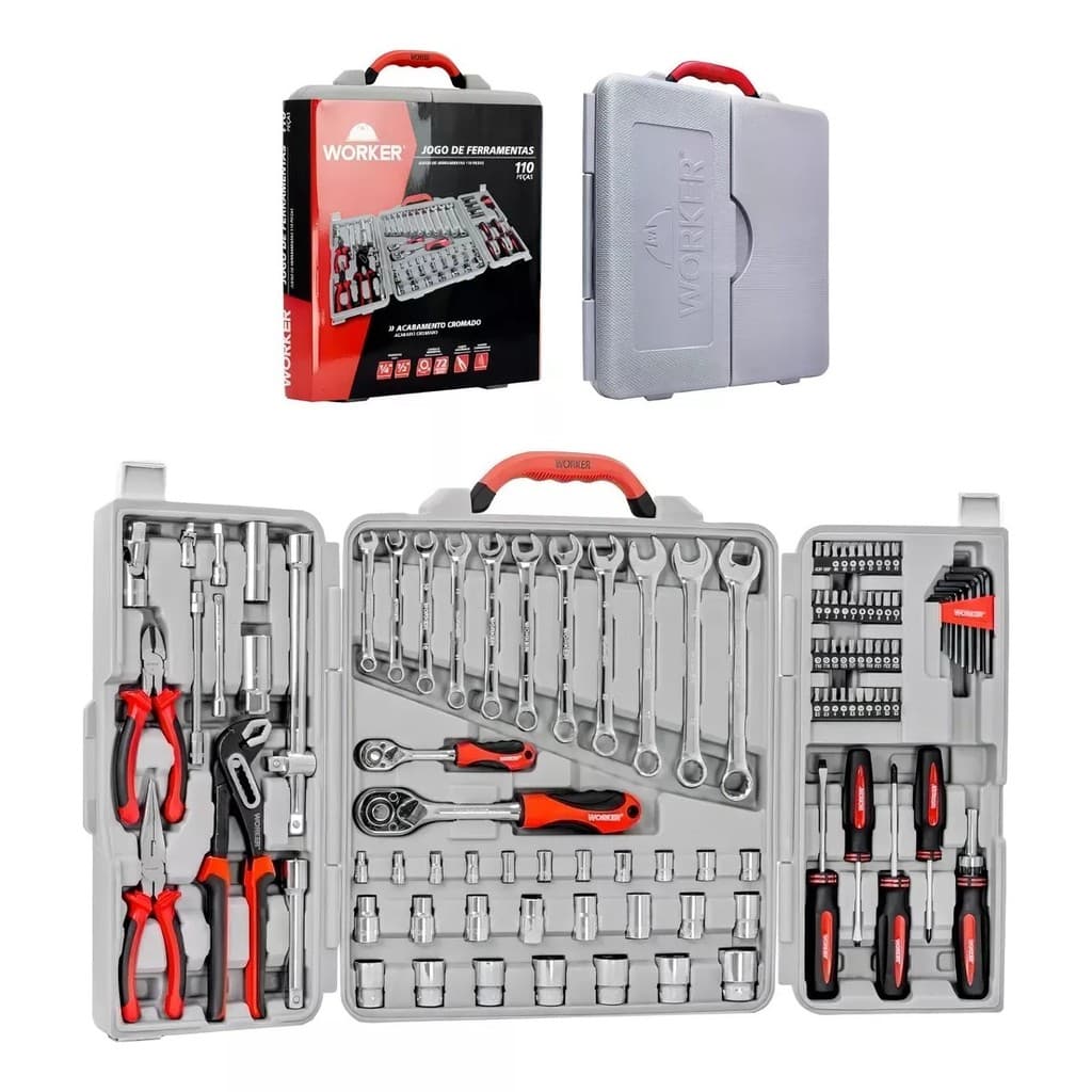 Kit Ferramentas Completo 110 Peças Worker - Oficina E Casa