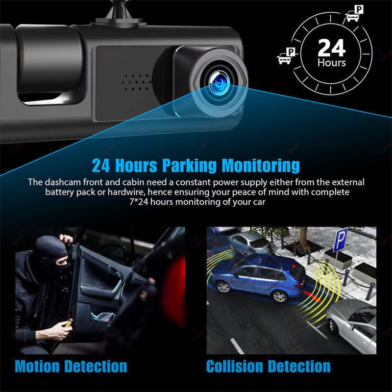 Câmera Automotiva com Wi-Fi - Gravação Tripla HD 1080P Dianteira, Traseira e Interna  Armaz 64GB