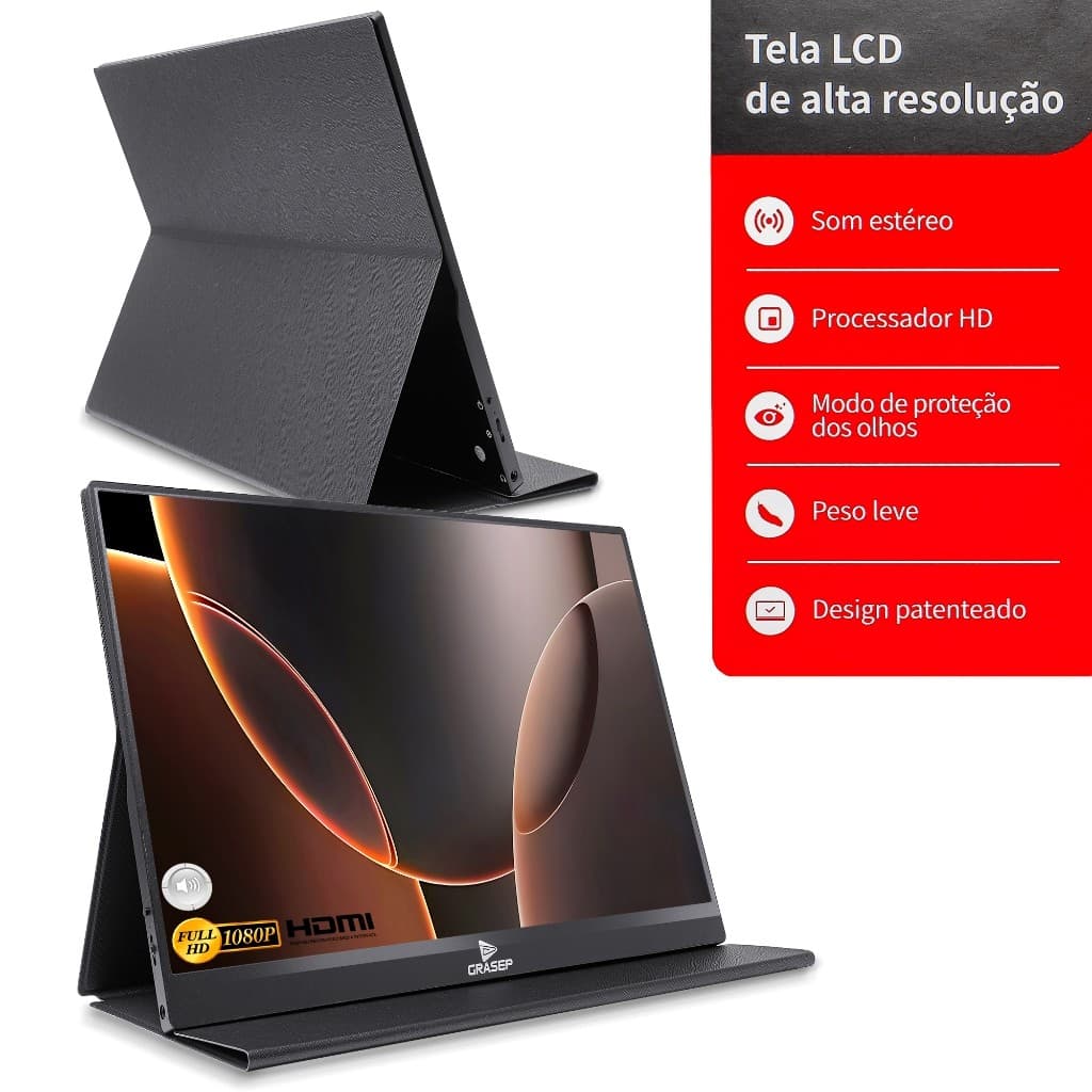 Monitor Portátil Ultra Slim Fino IPS Gamer 15.6 Polegadas 1080p Full Hd Áudio Estéreo Peso Leve Com Proteção Dos Olhos