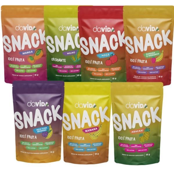 Kit Degustação Snacks Fruta Liofilizada Natural Sem Açúcar Glúten Davida Saudável Fitness