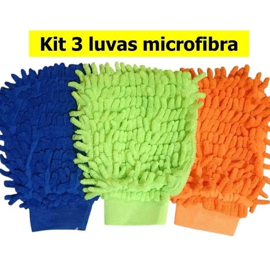 Kit Com 3 Luva Pano de Microfibra Multiuso Para Limpeza Veicular Carro LimpezaTop Zg1 Original