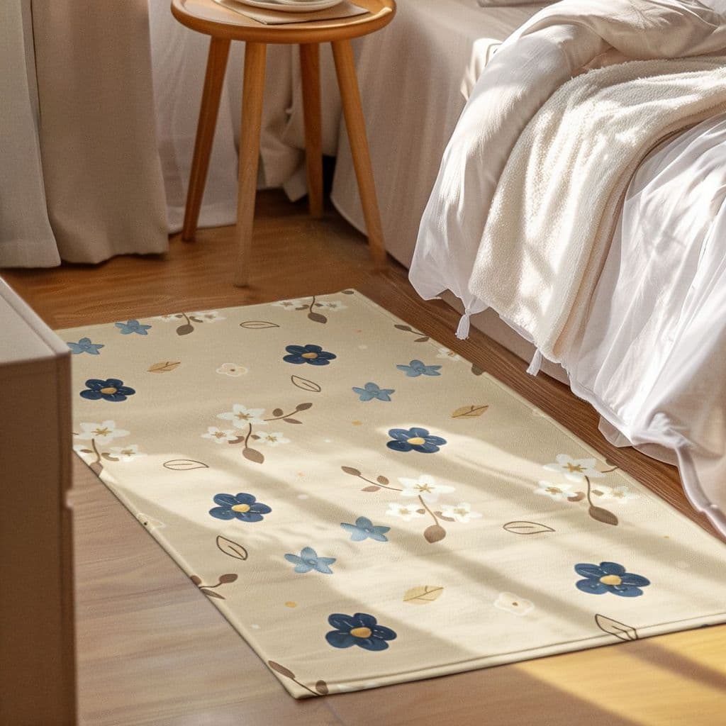 Tapete Decorativo 118x70cm Antiderrapante Sala, Quarto e Escritório Flores
