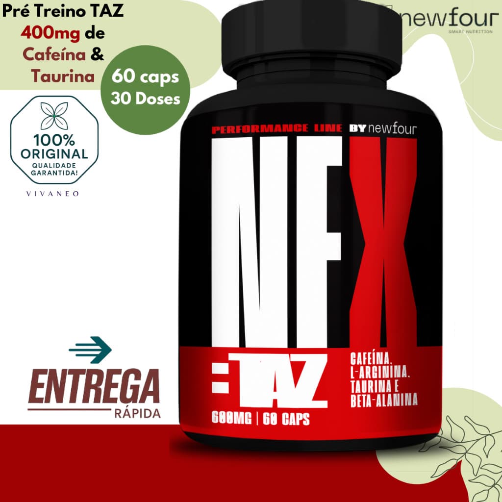 Pré Treino Cafeína Taurina e Beta Alanina 600mg 60 Caps Pré Treino QUE BATE - New Four